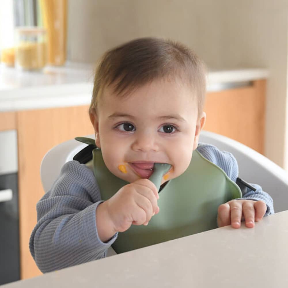 Lot de 2 Pré-cuillères d'Apprentissage Silicone Béaba - Vert Sauge / Gris Velours